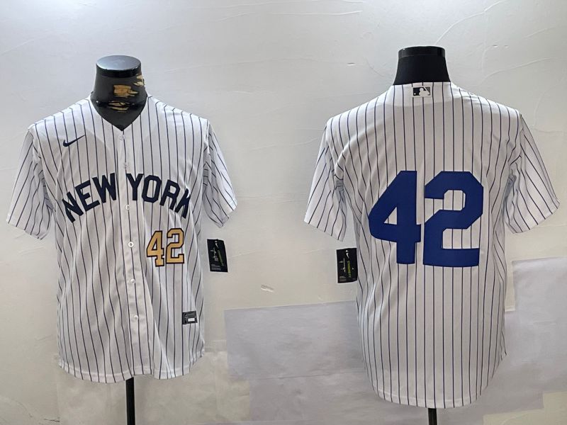 Men New York Yankees #42 No Name White Stripe Fashion Nike 2024 MLB Jersey style 2->new york yankees->MLB Jersey
